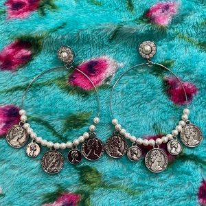 Joan Boyce Pearl & Coin Dangle Hoop Earrings